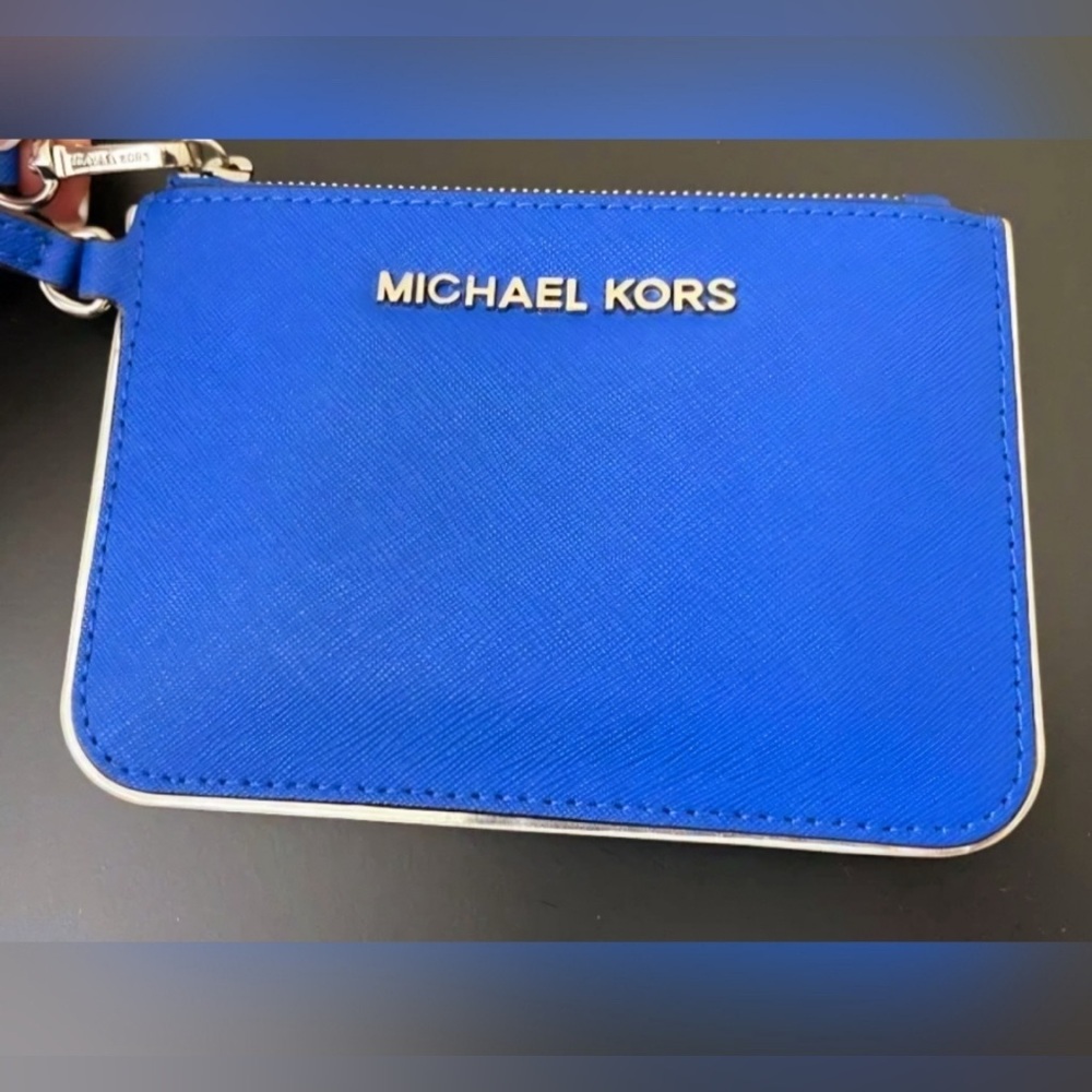 Michael Kors Cobalt Blue w Silver Trim Wristlet or Card Holder NEW